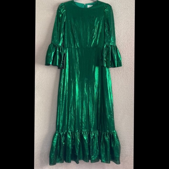 Pomander Place Lilith Dress-Emerald Green Crinkle Lurex-Women’s S & M-Formal-NEW - Picture 4 of 16